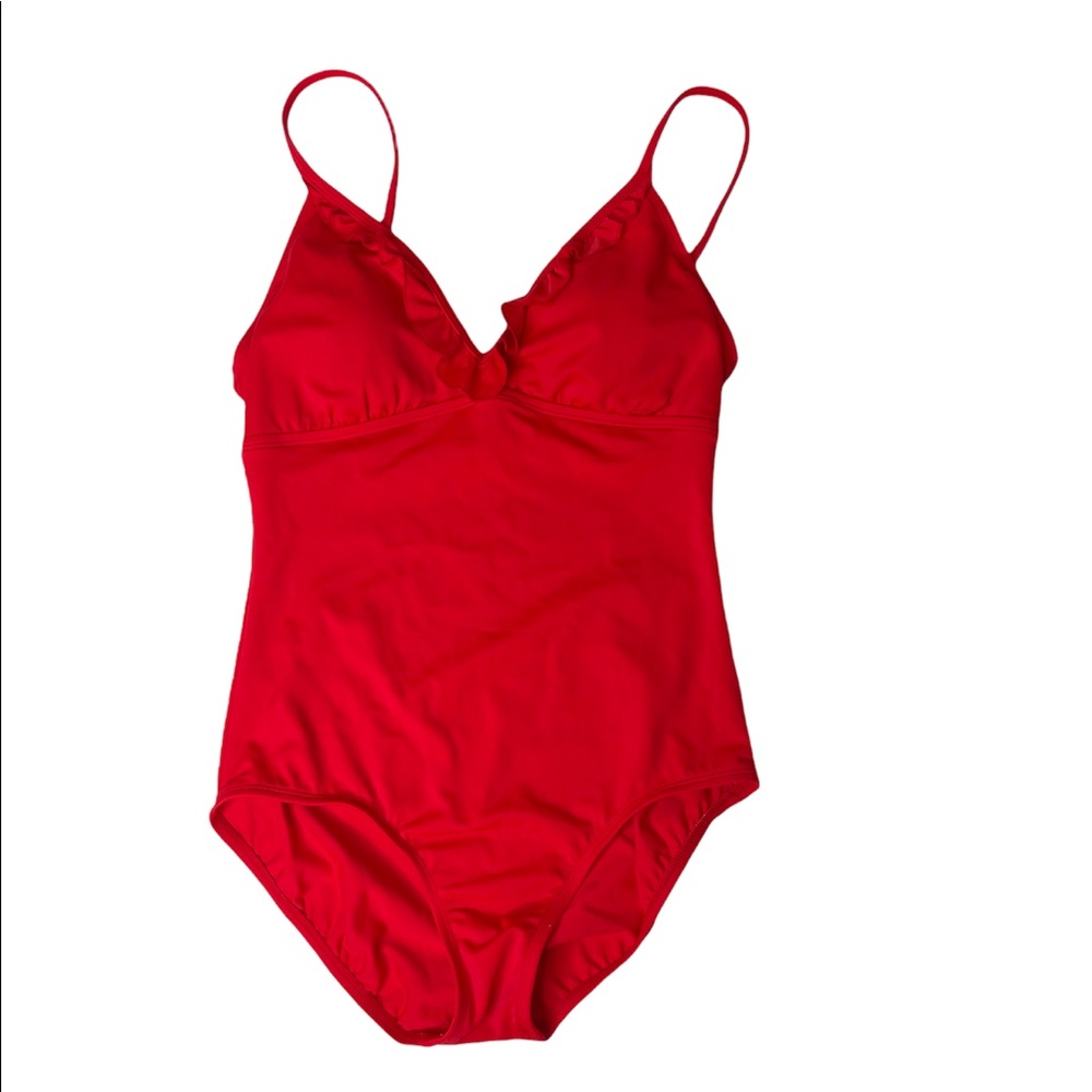 Jantzen Classics Red Ruffle Top One Piece Swimsuit Size 10